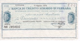 BILLETE DE ITALIA DE 200 LIRAS DE BANCA DE CREDITO AGRARIO DI FERRARA (BANKNOTE) - [10] Assegni E Miniassegni