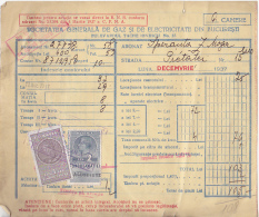 Romania 2 Old Revenue Stamps On Old Bill - Bucharest 1937 - Fiscaux