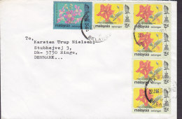 Malaysia Selangor RAWANG Selangor 1983? Cover Brief RINGE (Fyen) Denmark 5-Stripe Hibiscus Rosa - Selangor