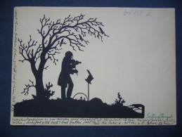 Frühlingskonzert - Spring Concert, Man Plays Violin, Bird Sings - Posted From Naumburg (Saale) - 1933 Greater Format - Silhouettes