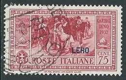 1932 EGEO LERO USATO GARIBALDI 75 CENT - U26-10 - Egeo (Lero)