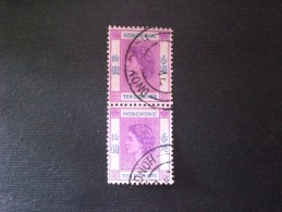 STAMPS HONG KONG 香港 1954 Queen Elizabeth II 10 $ X 2 PEZZI !! Décalque De Couleur 茅根 中國 - Usati