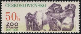 Czechoslovakia / Stamps (1981) 2507: 50 Years Zoological Gardens Prague (group Of Gorillas); Painter: Radomir Kolar - Gorilla