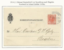 DANEMARK - 1914 - MICHEL Nr. K27 - CARTE-LETTRE ENTIER POSTAL OBLITEREE De SEENDBORG Pour SLAGELSE - Postwaardestukken