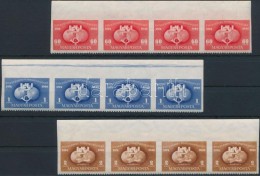 ** 1949 UPU 'D' Négyescsík Sor / Mi 1056-1058 D Stripes Of 4 (törések  / Creases) - Other & Unclassified