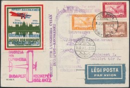 1932 Giustizia Per L'Ungheria Alkalmi Légi LevelezÅ‘lap / Special Airmail Card Budapest - Kecskemét - Other & Unclassified