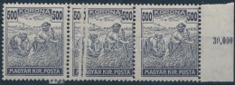 ** 1924 Arató 500K ívszéli Hármascsík, 1 Bélyegen KettÅ‘s... - Other & Unclassified