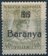 ** Baranya I. 1919 Zita 40f Fekete Felülnyomással (12.000) / Mi 38 Signed: Bodor - Other & Unclassified