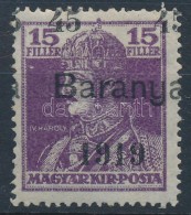 * Baranya I. 1919 Károly 45f/15f Próbanyomat (25.000) / Mi VII Proof. Signed: Bodor - Other & Unclassified