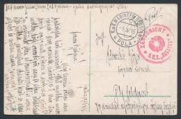 1915 Képeslap Haditengerészeti Postával Piros Cenzúra Bélyegzéssel / Navy... - Sonstige & Ohne Zuordnung