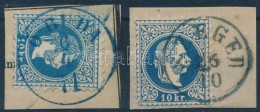 1867 2 X 10kr 2 Kivágáson / On Cuttings:  'SZEGED' + Kék/blue 'Ó-BUDA' - Other & Unclassified