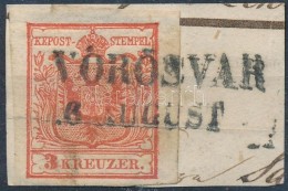 1850 3kr HP. Type I.; Vízszintes Hajtásnyom / Folded; 'VÖRÖSVÁR' (Gudlin 500p) - Other & Unclassified