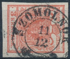 O 1850 3kr HP. Type I.; ErÅ‘s élénk Szín, 'SZOMOLNOK' (Gudlin 200p) - Other & Unclassified