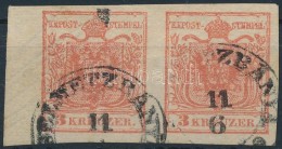 O 1850 3kr Pár / Pair HP IIIa, Nagy Szélekkel és óriási Vízjellel / With... - Other & Unclassified