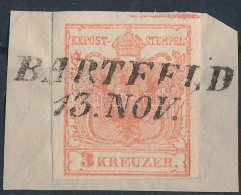 1850 3kr HP Ib. Szegélyléclenyomat. Certificate: Ferchenbauer 'BARTFELD' (Gudlin: 250 P) - Other & Unclassified