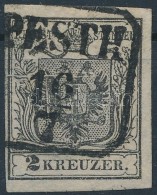 O 1850 2kr Fekete / Black HP, Kis Papírránc A Bal Oldalon / Paper Crease On The Left Side 'PESTH' - Other & Unclassified