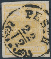 O 1850 1kr Narancs Okker / Orange Ocher  MP 'PESTH' (alul Kis Hajtásnyom / Folded Below) - Other & Unclassified