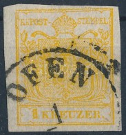 O 1850 1kr Kadmium Sárga / Cadmium Yellow HP 'OFEN' Signed: Puschmann, Engel - Other & Unclassified