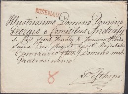 1830-1840 Portós Levél / Cover With Postage Due Piros / Red 'ROSENAU' - Pesth - Other & Unclassified