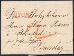 1829 Portós Levél / Unpaid Cover Piros / Red 'TYRNAU' - Other & Unclassified