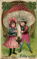 T2 1903 Újév / New Year, Mushroom Emb. Litho Silk Card - Unclassified