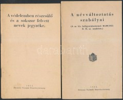 1933 A Védelemben RészesülÅ‘ és Sokszor Felvett Nevek Jegyzéke. 40p. + 1933 A... - Unclassified