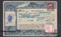 1944 Halászjegy. Litho, Okmánybélyegekkel, Horoggal átszúrva  / Fishing Ticket - Unclassified