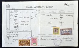 1925 Halotti Anyakönyvi Kivonat 4 Klf Okmánybélyeggel / Death Certificate With 4 Different... - Unclassified