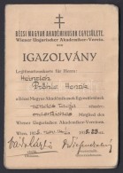 1925 A Bécsi Magyar Akadémikusok Egyesületének Igazolványa Pröhle Henrik... - Unclassified