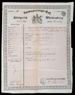1868 A Württembergi Királyság Német NyelvÅ± útlevele Amerikai Utazáshoz... - Unclassified