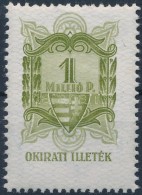 1945 1 Millió P Okirati Illetékbélyeg, Ritka! (80.000) / Fiscal Stamp, Rare! - Unclassified