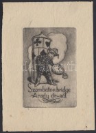 Drahos István (1895-1968):Bridge, Kártya Ex Libris. Rézkarc. Jelzett. / Card Game Bookplate.... - Autres & Non Classés