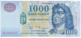 2002. 1000Ft 'DB 0000055' Alacsony Sorszám T:I /
Hungary 2000. 1000 Forint 'DB 0000055' Low Serial Number... - Unclassified