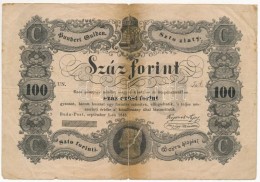1848. 100Ft 'Kossuth Bankó' T:III- Nagyobb Szakadás, Ragasztónyom /
Hungary 1848. 100Ft... - Non Classés