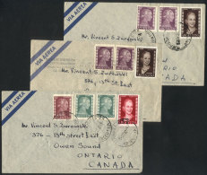 3 Airmail Covers Sent To Canada In 1952/3, Franked With Stamps Of The Eva Perón Issue (2 Rates Of 1.80P Made... - Autres & Non Classés