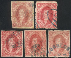 GJ.25, 4th Printing, 5 Examples In Varied Shades And With Varied Cancels, Very Good Lot! - Used Stamps