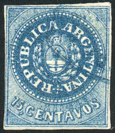 GJ.9, 15c. Blue, Short But Complete Margins, Handsome, Used In Rosario, Catalog Value US$220. - Oblitérés