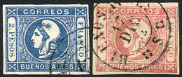 GJ.21/22, The Set Of 2 Used Values, VF Quality, Catalog Value US$80. - Buenos Aires (1858-1864)