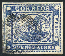 GJ.11, IN Ps. Blue, Position 27 On The Kneitschel Reconstruction, With Defects And Repaired (replaquage), Very Good... - Buenos Aires (1858-1864)