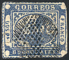 GJ.5, DOS Ps. Blue, Used, With Defects, Catalog Value US$150 - Buenos Aires (1858-1864)