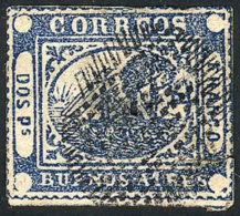 GJ.5, DOS Ps. Blue, Very Defective, Catalog Value US$150. - Buenos Aires (1858-1864)
