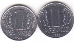 Deutschland DDR, 2 X 1 Pfennig 1964 + 1975 - 1 Pfennig