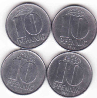 Deutschland DDR, 4 X 10 Pfennig 1965 + 1967 + 1968 + 1971 - 10 Pfennig