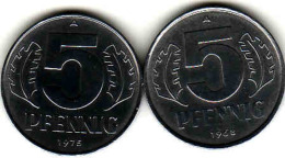 Deutschland DDR, 2 X 5 Pfennig 1968 + 1975 - 5 Pfennig