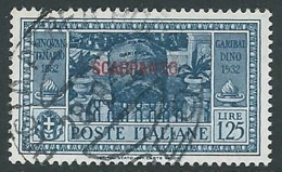 1932 EGEO SCARPANTO USATO GARIBALDI 1,25 LIRE - U27-6 - Ägäis (Scarpanto)