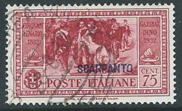 1932 EGEO SCARPANTO USATO GARIBALDI 75 CENT - U27-6 - Ägäis (Scarpanto)