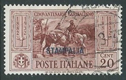 1932 EGEO STAMPALIA USATO GARIBALDI 20 CENT - U27-8 - Aegean (Stampalia)