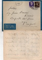 1940  LETTERA VIA AEREA DA   CAGLIARI  X TRIPOLI  CON TESTO  +  UFFICIO CONTROLLO POSTA MILITARE AERONAUTICA - Marcophilie (Avions)