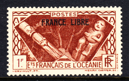 French Polynesia MH Scott #126 FRANCE LIBRE Overprint Black On 1fr Idols - Unused Stamps