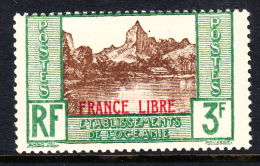 French Polynesia MH Scott #128 FRANCE LIBRE Overprint Red On 3fr Papetoai Bay, Moorea - Nuevos